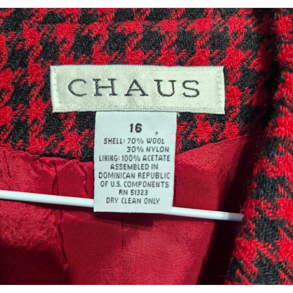 Vintage Chaus Red Black Houndstooth Wool Blend Blazer Jacket NWT Size 16 - Picture 4 of 6